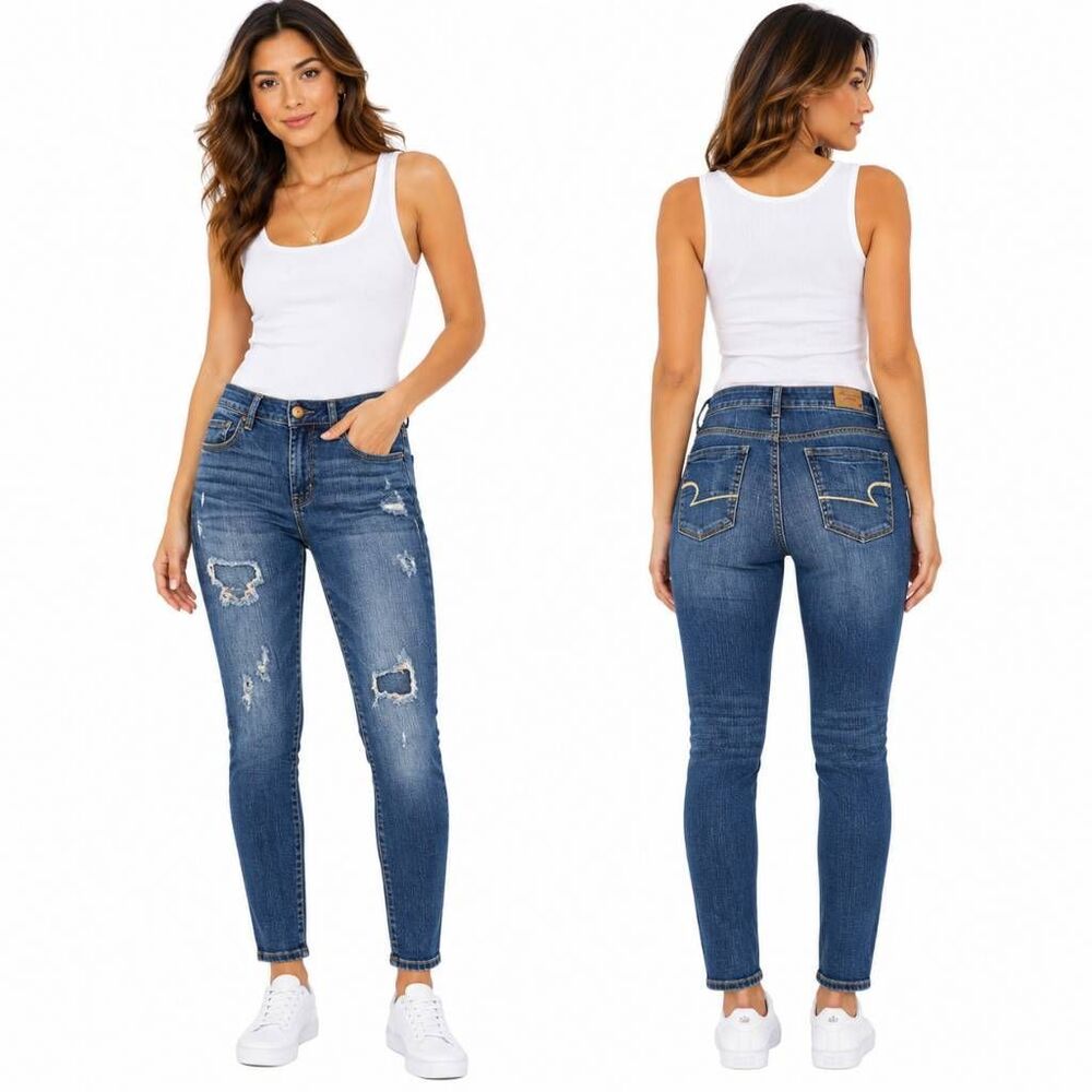 American Eagle Super Stretch Skinny Jeans Women 12 Distressed
